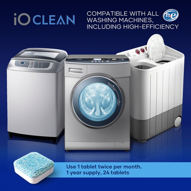 iO CLEAN Washing Machine Cleaner And Descaler Tablets 24 Pcs - Deep Clean And Descaling For He Front And Top Loaders Washer - High-Efficiency Tablets For A Fresh, Spotless Laundry, Remove Odor - 1 Year Supply - Image 4